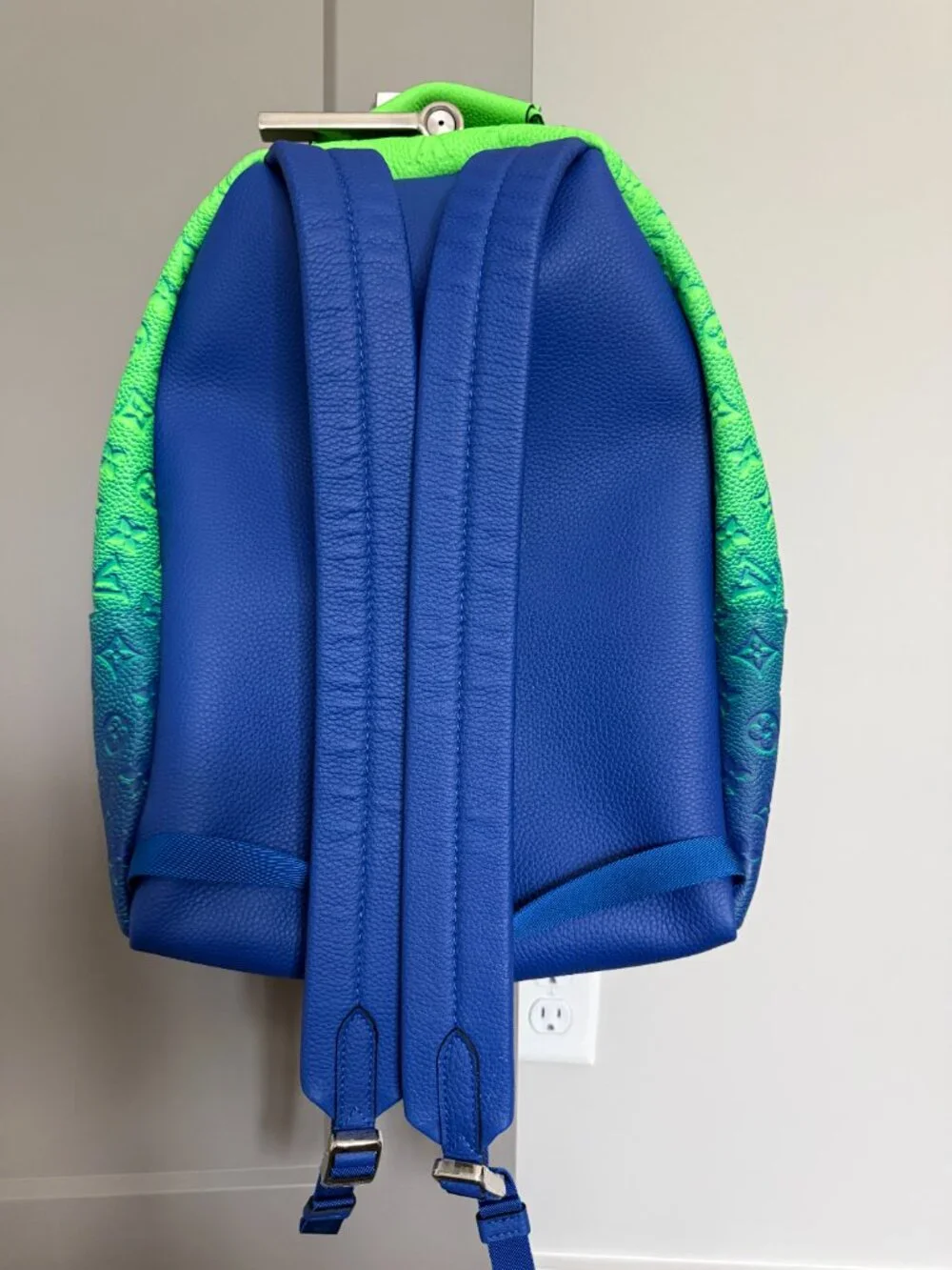 Virgil Abloh Blue and Neon Green Gradient  Taurillon Multipocket Backpack